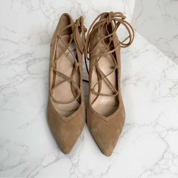 Raye Taylor Suede Lace Up Pumps Pointed Toe Brown Tan Size 40 US 10 - Picture 6 of 9